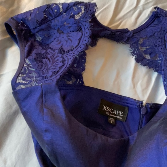 XSCAPE metallic Royal Blue ruched mermaid gown Sz6 - Picture 8 of 9